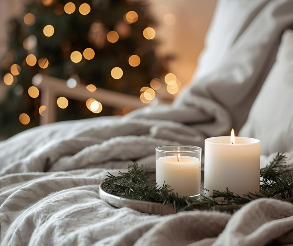 Weihnachten meistern auch bei unerfülltem Kinderwunsch- es sich schön und gemütlich machen mit Kerze und Kuscheldecke